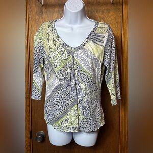 Liz Claiborne Green and Gray‎ Patterned Blouse - PM